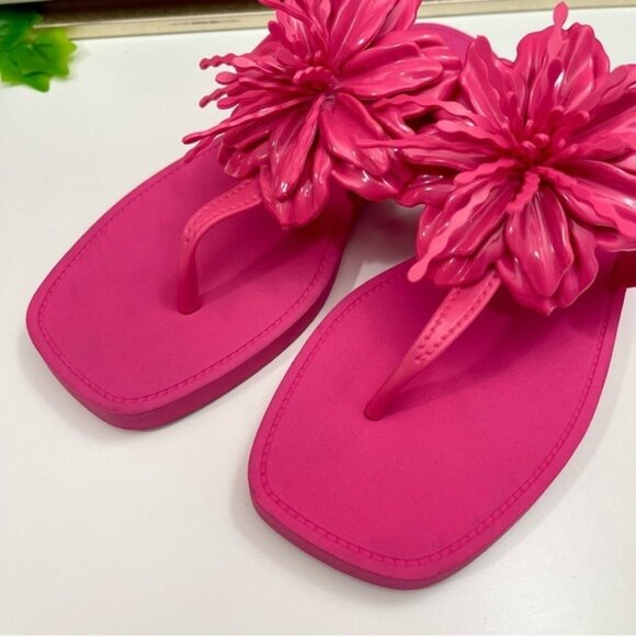 LARROUDE Hibiscus Flower Flip Flop Sandals in Pink Size 6/7 - Picture 6 of 12